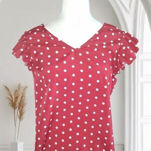 SHEIN Red Polka Dot Blouse Ruffle Sleeve